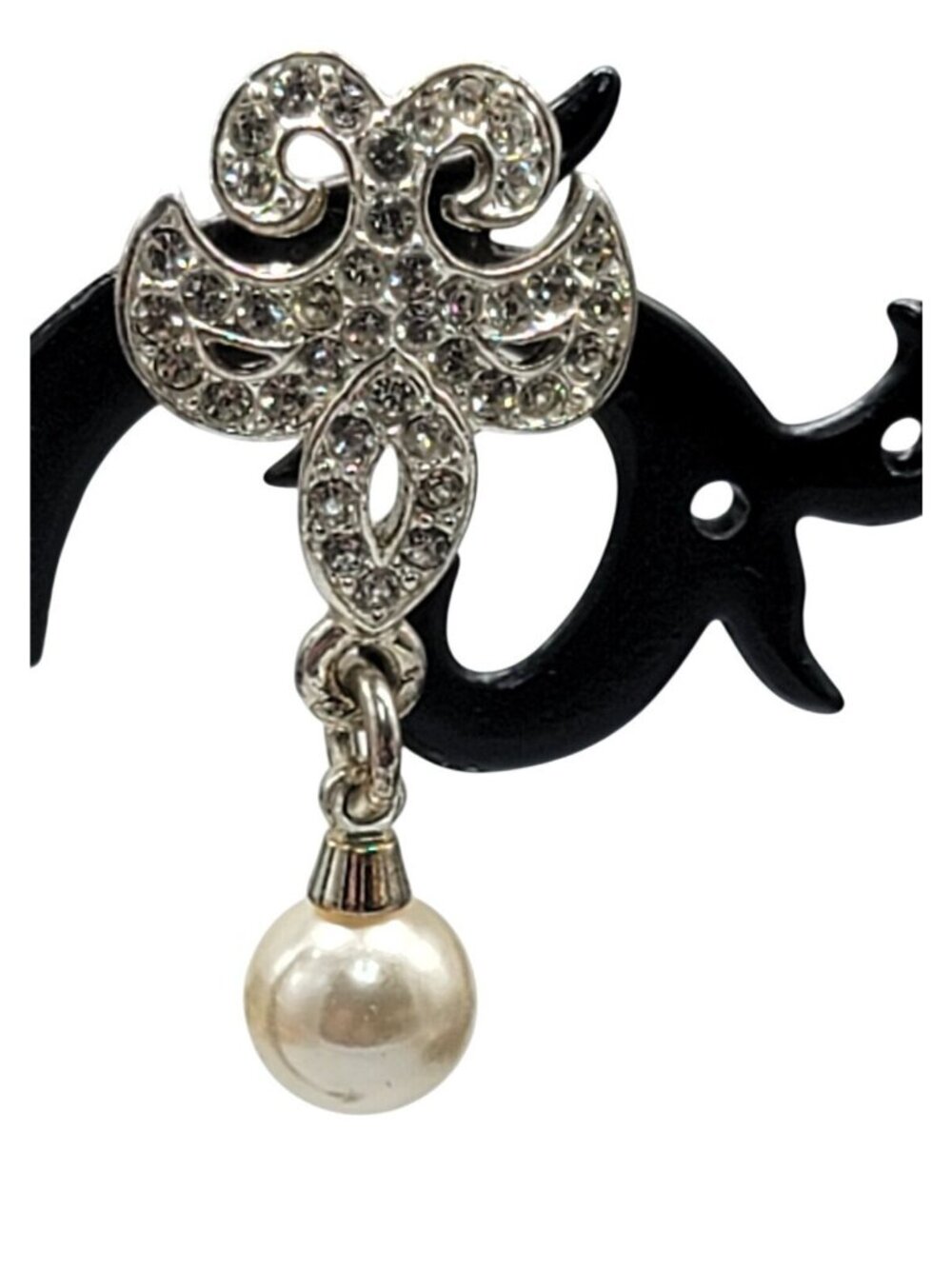 Vintage Napier Fleur-de-lis Rhinestone Pave Post Earrings Dangling Faux Pearl - Picture 2 of 12